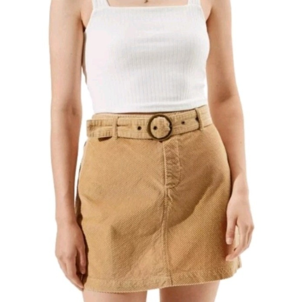 American Eagle Tan Camel Belted Corduroy Mini Skirt Sz Md Y2K‎ AE NWT